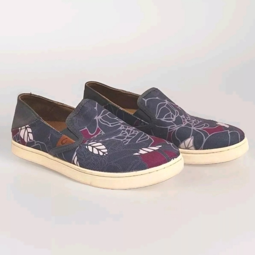 OluKai Pehuea Print Canvas Slip On Sneakers US6 Casual Travel Comfort Streetwear